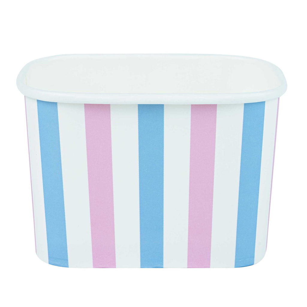 Coppetta 12 oz Square Pink And Blue Stripe Paper To Go Cup - 4 1/4" x 3 1/4" x 2 3/4" - 50 count box
