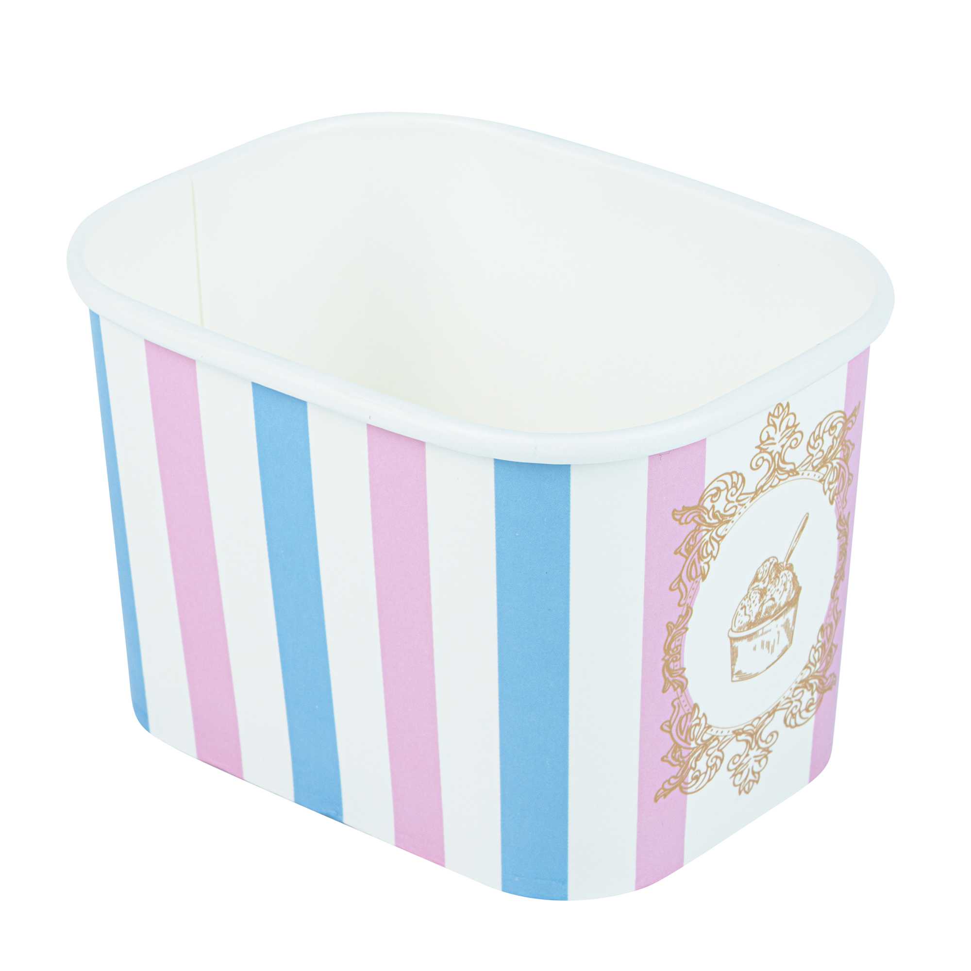 Coppetta 12 oz Square Pink And Blue Stripe Paper To Go Cup - 4 1/4" x 3 1/4" x 2 3/4" - 50 count box