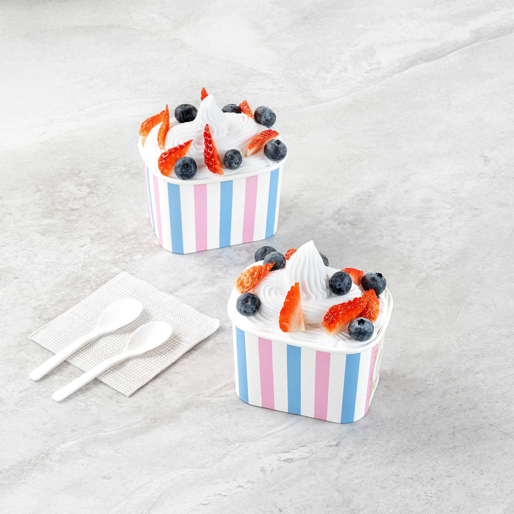 Coppetta 12 oz Square Pink And Blue Stripe Paper To Go Cup - 4 1/4" x 3 1/4" x 2 3/4" - 50 count box