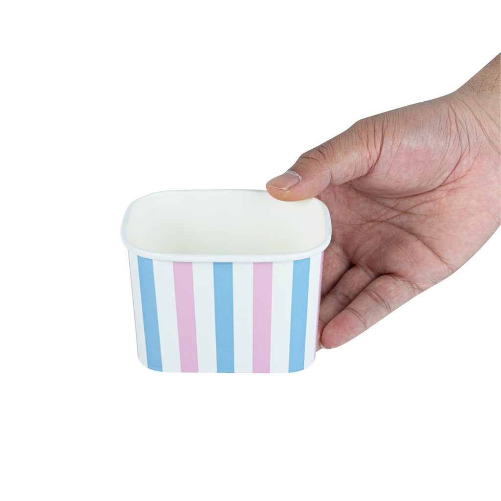 Coppetta 12 oz Square Pink And Blue Stripe Paper To Go Cup - 4 1/4" x 3 1/4" x 2 3/4" - 200 count box