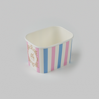 Coppetta 12 oz Square Pink And Blue Stripe Paper To Go Cup - 4 1/4" x 3 1/4" x 2 3/4" - 200 count box