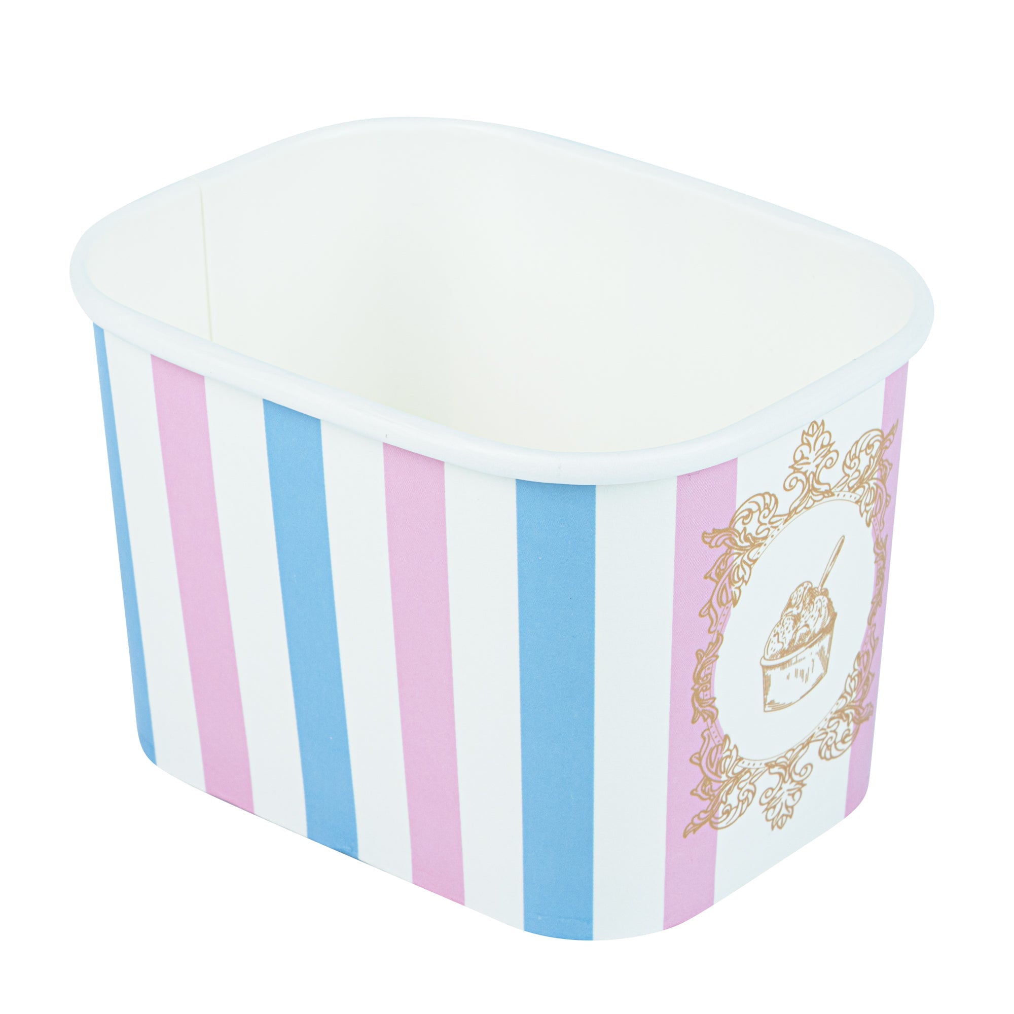 Coppetta 12 oz Square Pink And Blue Stripe Paper To Go Cup - 4 1/4" x 3 1/4" x 2 3/4" - 200 count box