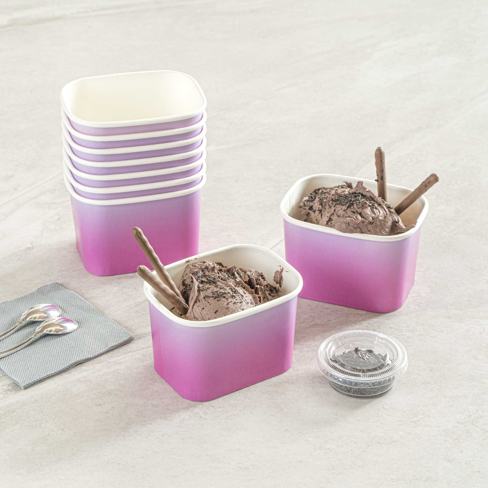 Coppetta 12 oz Square Purple And Blue Ombre Paper To Go Cup - 4 1/4" x 3 1/4" x 2 3/4" - 50 count box