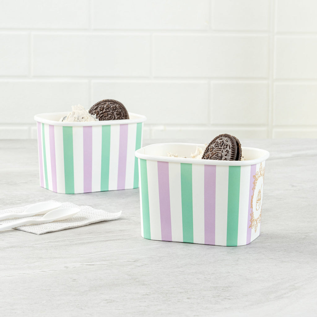 Coppetta 12 oz Square Purple And Blue Stripe Paper To Go Cup - 4 1/4" x 3 1/4" x 2 3/4" - 200 count box