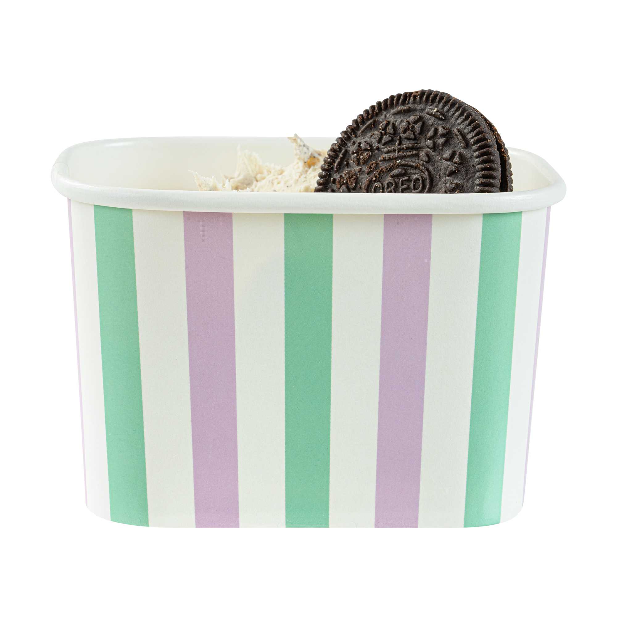 Coppetta 12 oz Square Purple And Blue Stripe Paper To Go Cup - 4 1/4" x 3 1/4" x 2 3/4" - 50 count box