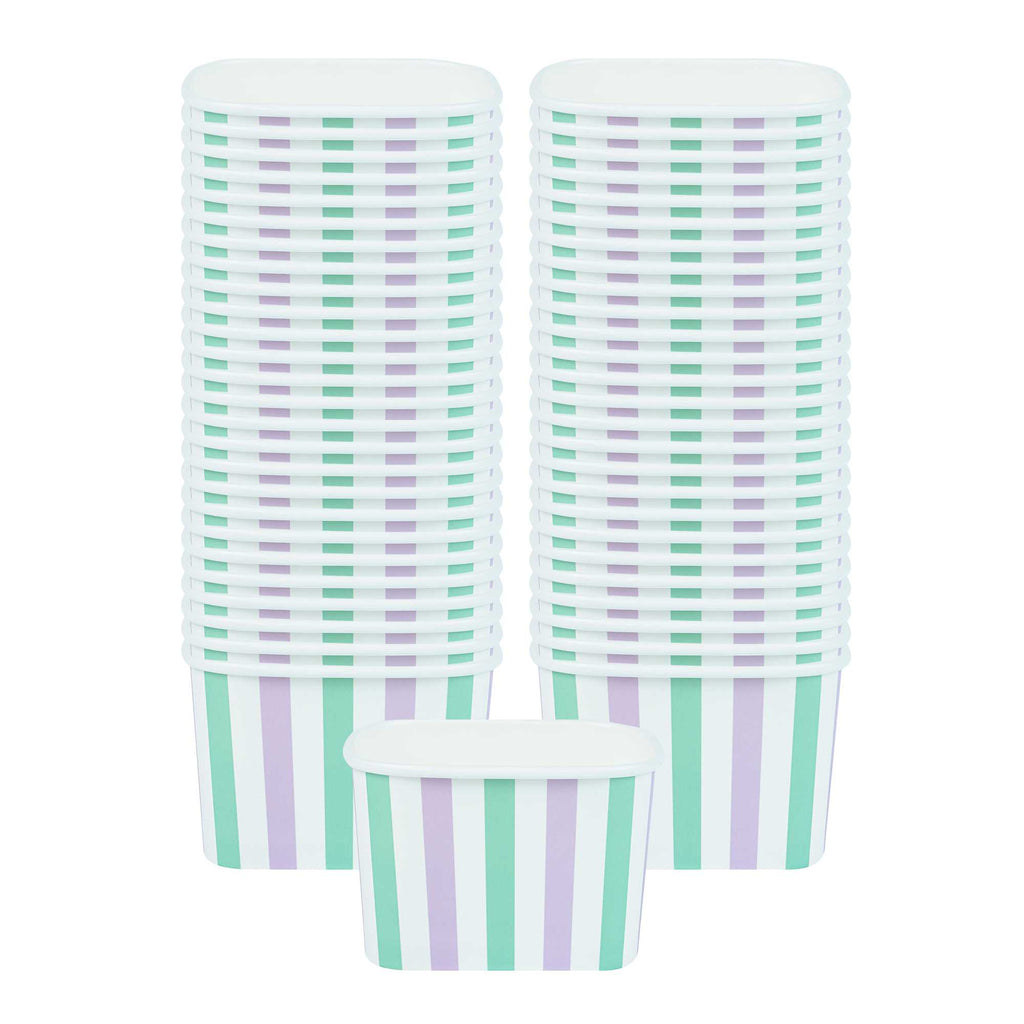 Coppetta 12 oz Square Purple And Blue Stripe Paper To Go Cup - 4 1/4" x 3 1/4" x 2 3/4" - 50 count box