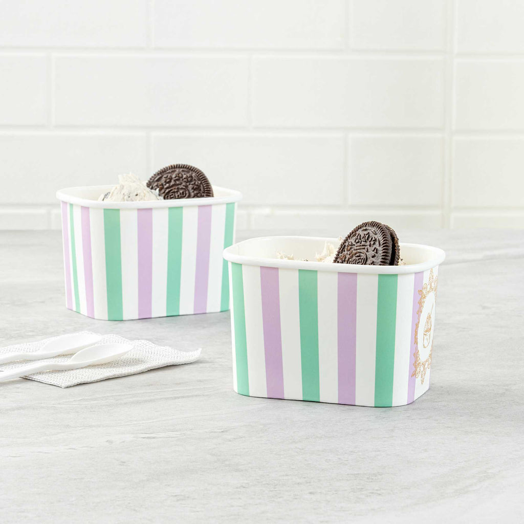 Coppetta 12 oz Square Purple And Blue Stripe Paper To Go Cup - 4 1/4" x 3 1/4" x 2 3/4" - 50 count box
