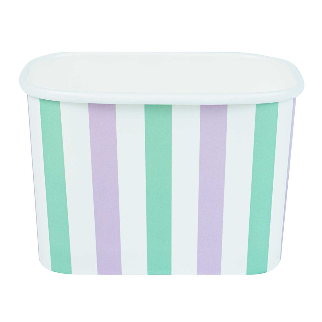 Coppetta 12 oz Square Purple And Blue Stripe Paper To Go Cup - 4 1/4" x 3 1/4" x 2 3/4" - 50 count box