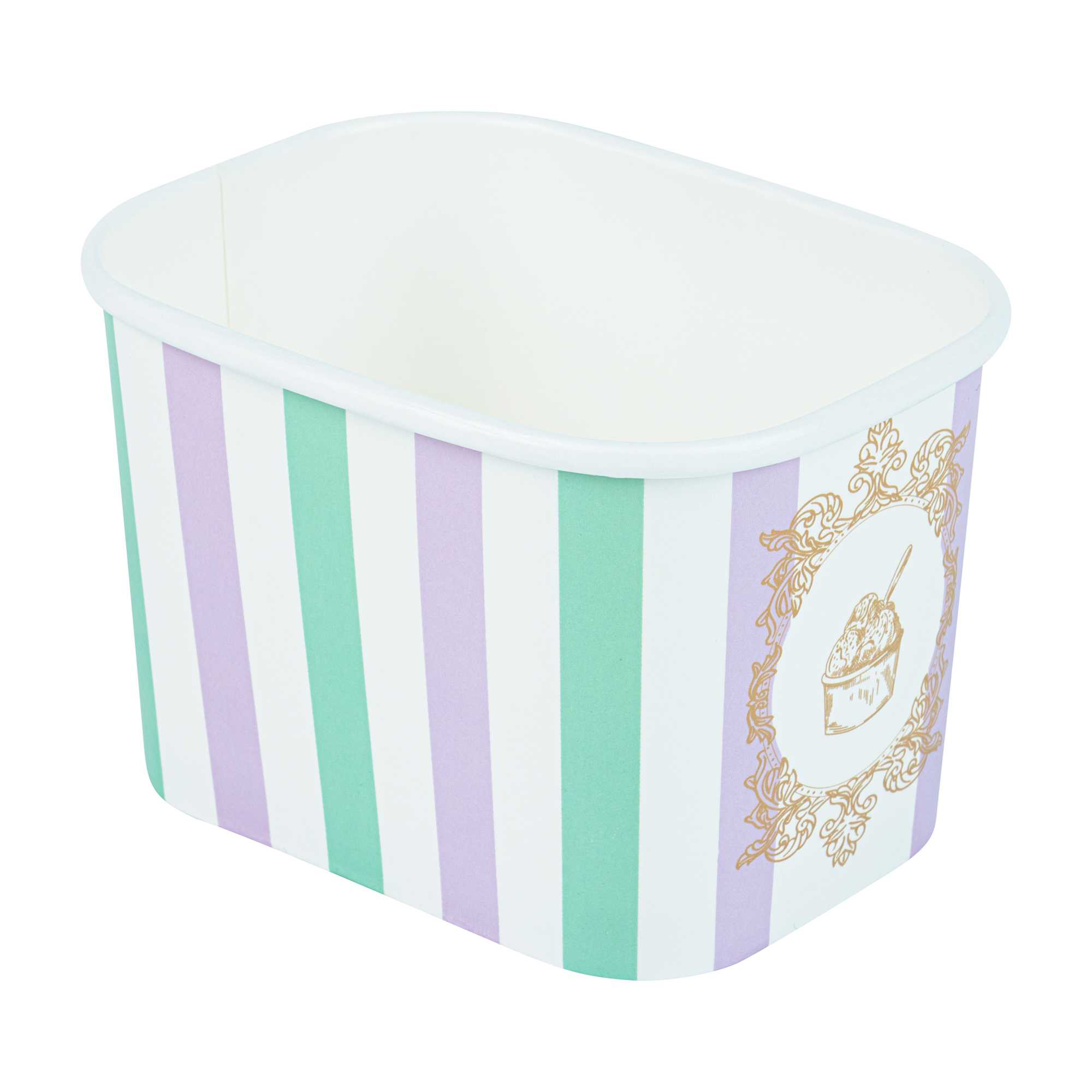 Coppetta 12 oz Square Purple And Blue Stripe Paper To Go Cup - 4 1/4" x 3 1/4" x 2 3/4" - 50 count box