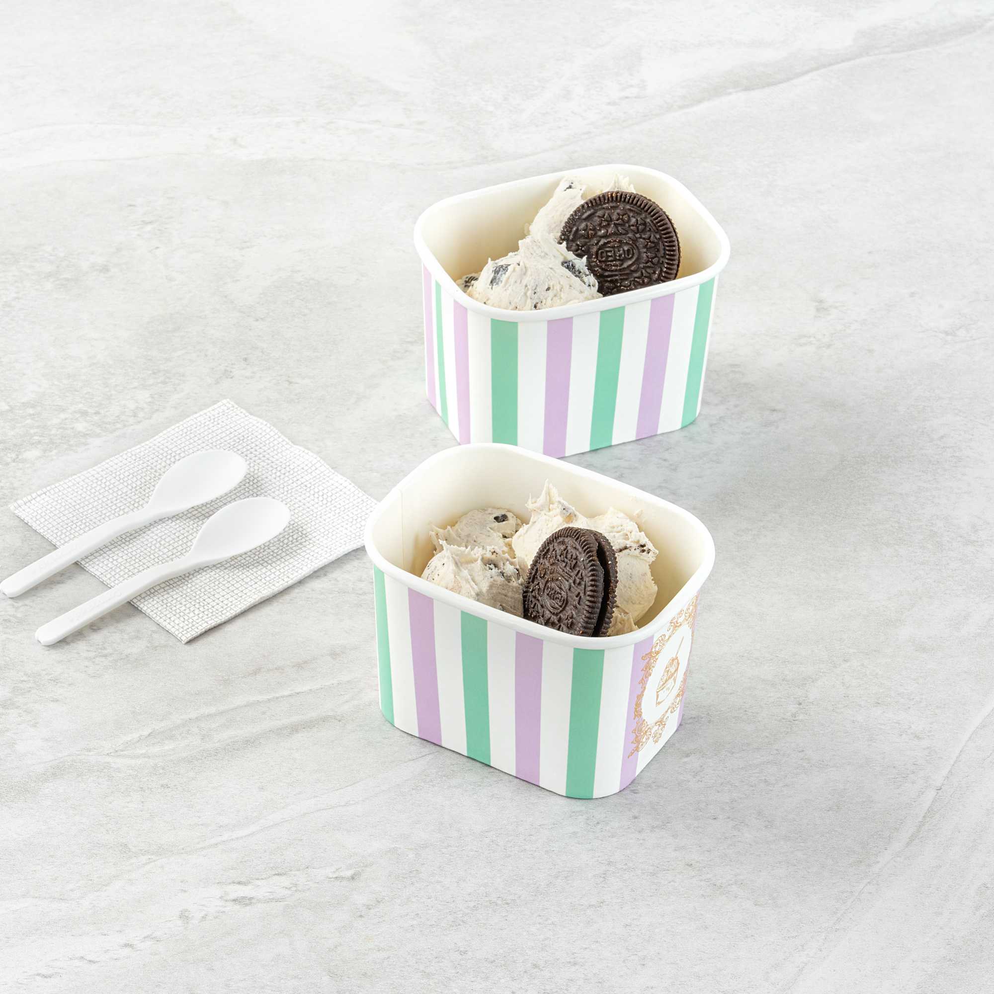 Coppetta 12 oz Square Purple And Blue Stripe Paper To Go Cup - 4 1/4" x 3 1/4" x 2 3/4" - 50 count box
