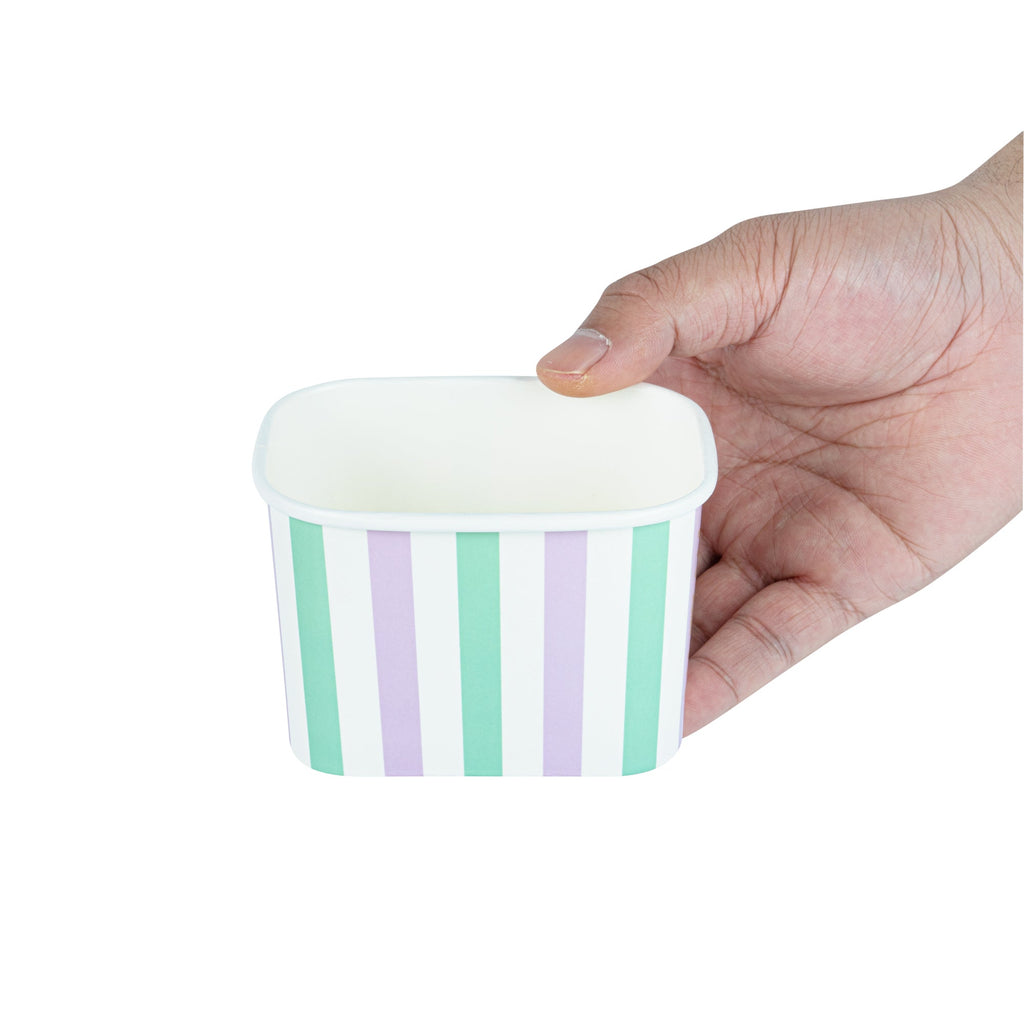 Coppetta 12 oz Square Purple And Blue Stripe Paper To Go Cup - 4 1/4" x 3 1/4" x 2 3/4" - 200 count box