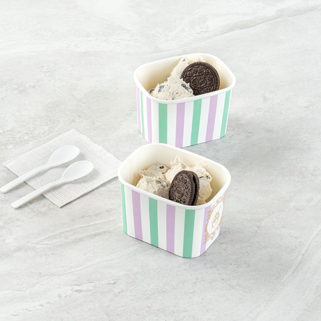 Coppetta 12 oz Square Purple And Blue Stripe Paper To Go Cup - 4 1/4" x 3 1/4" x 2 3/4" - 200 count box