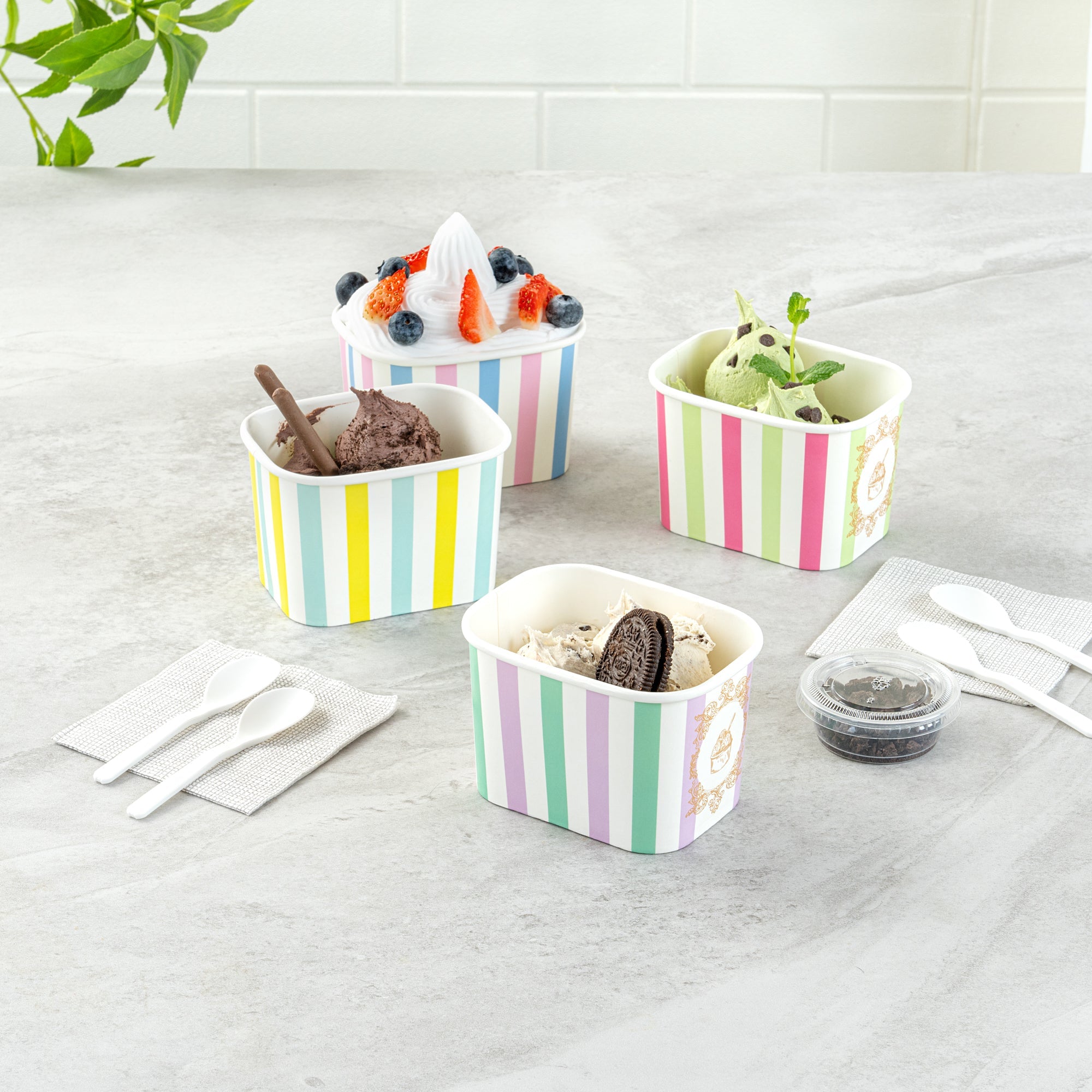 Coppetta 12 oz Square Purple And Blue Stripe Paper To Go Cup - 4 1/4" x 3 1/4" x 2 3/4" - 200 count box