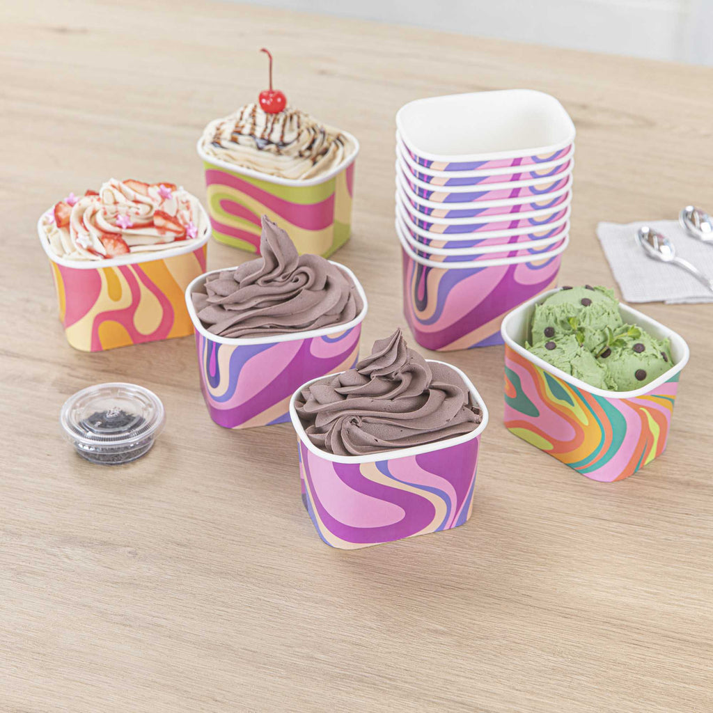 Coppetta 12 oz Square Midnight Groove Paper To Go Cup - 4 1/4" x 3 1/4" x 2 3/4" - 50 count box