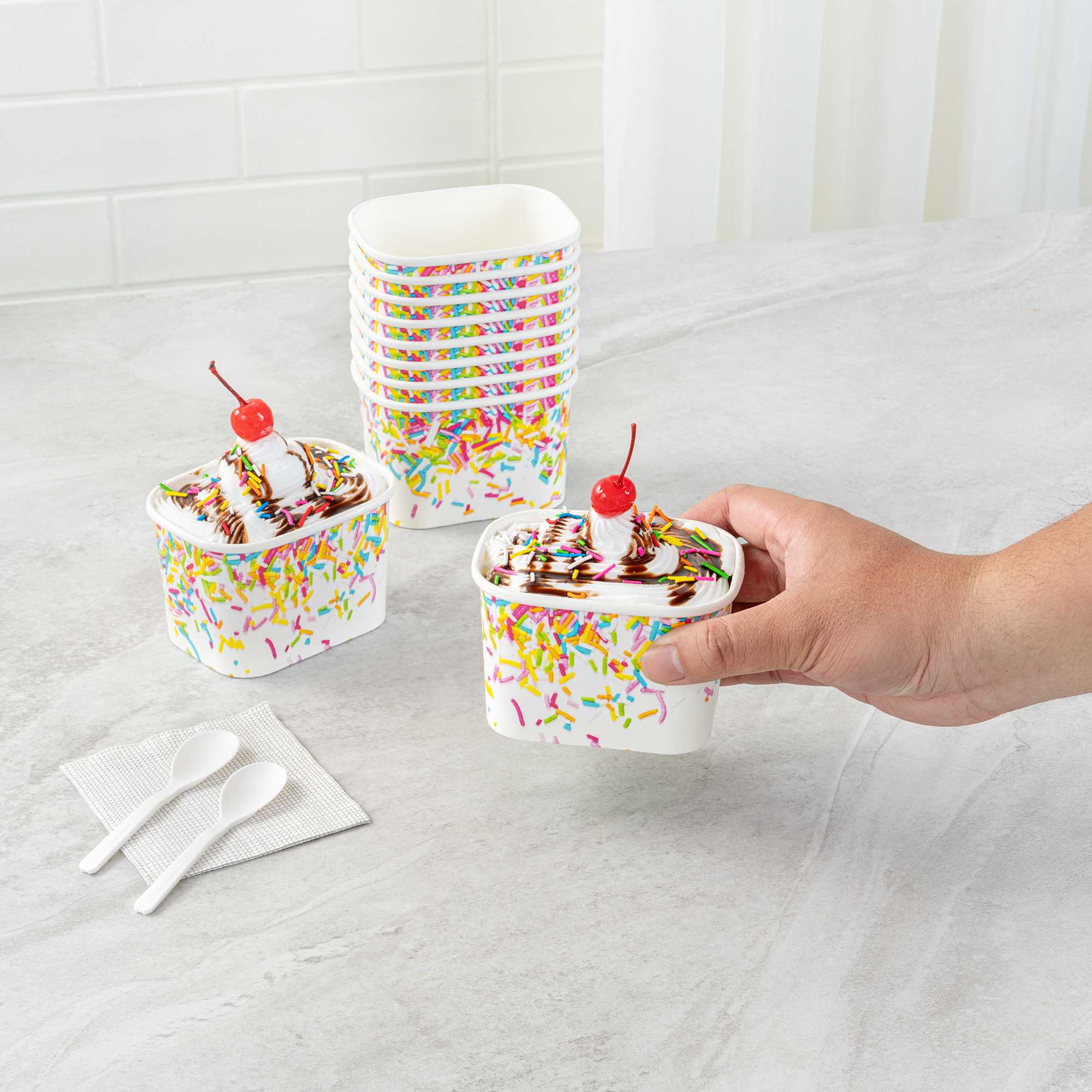 Coppetta 12 oz Square Paper To Go Cup - with Party Sprinkles - 4 1/4" x 3 1/4" x 2 3/4" - 50 count box