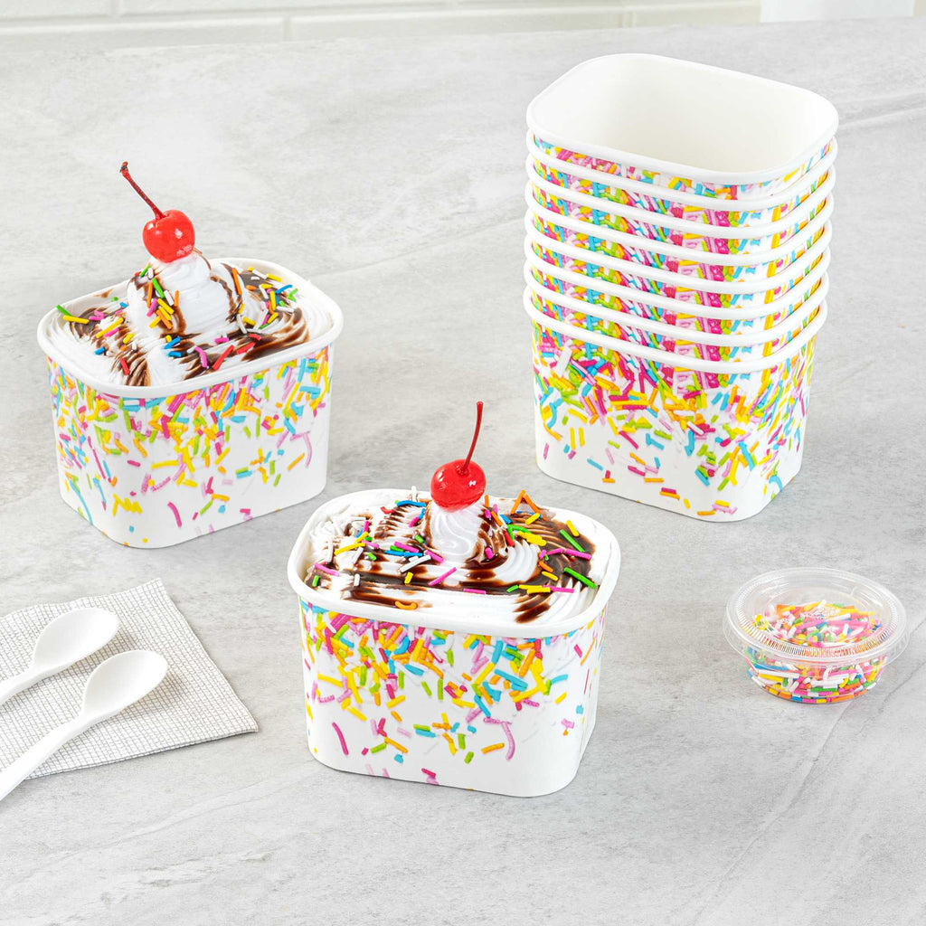 Coppetta 12 oz Square Paper To Go Cup - with Party Sprinkles - 4 1/4" x 3 1/4" x 2 3/4" - 50 count box