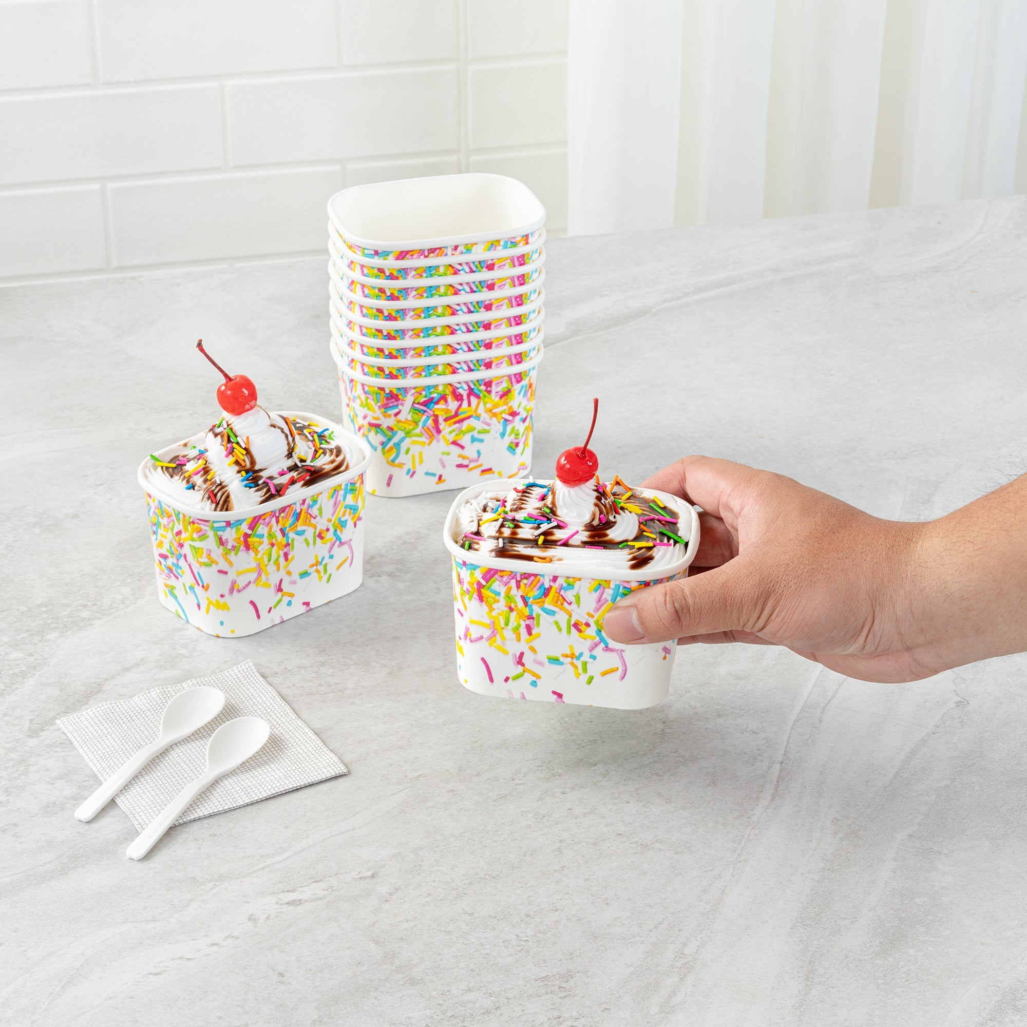Coppetta 12 oz Square Paper To Go Cup - with Party Sprinkles - 4 1/4" x 3 1/4" x 2 3/4" - 200 count box