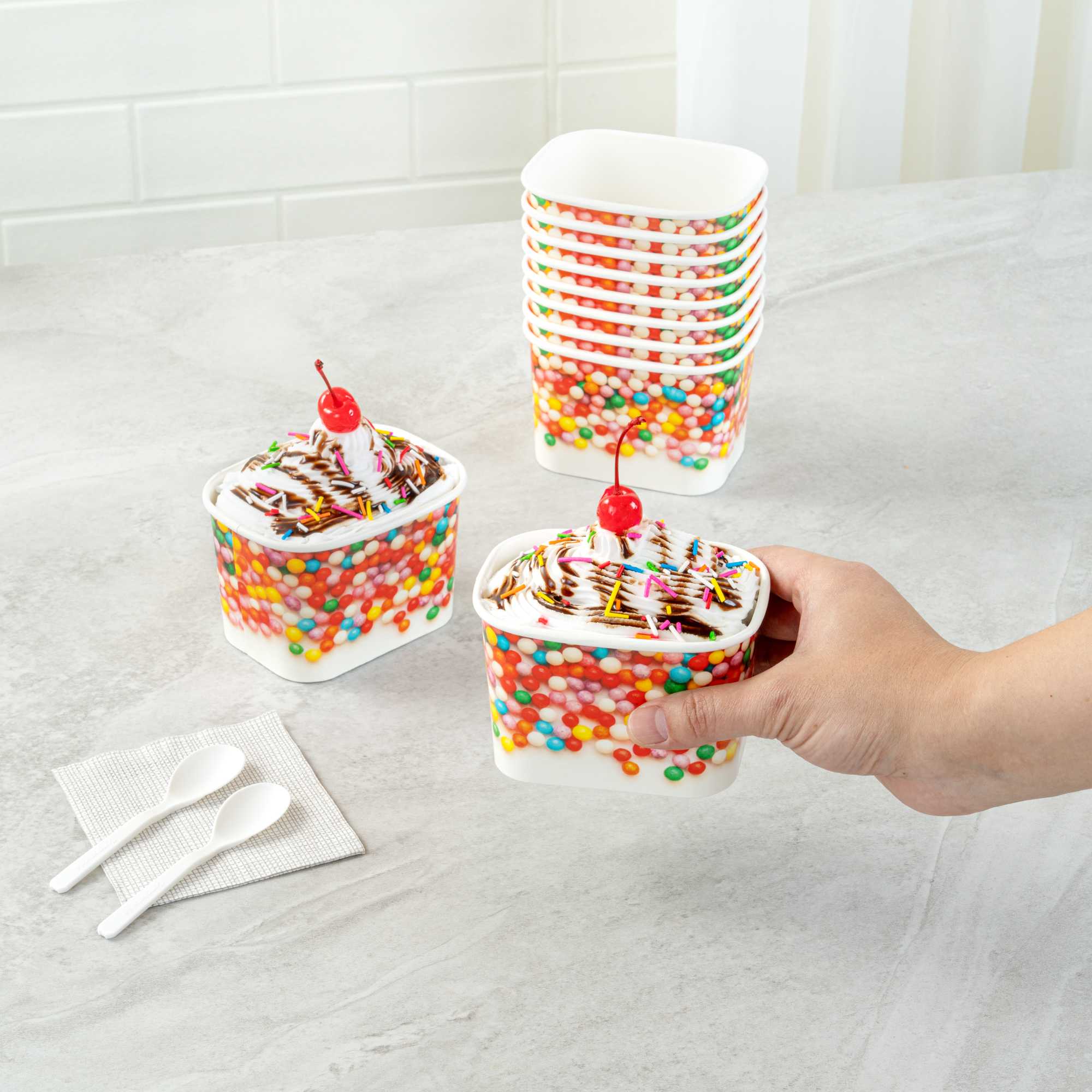 Coppetta 12 oz Square Paper To Go Cup - with Round Sprinkles - 4 1/4" x 3 1/4" x 2 3/4" - 50 count box