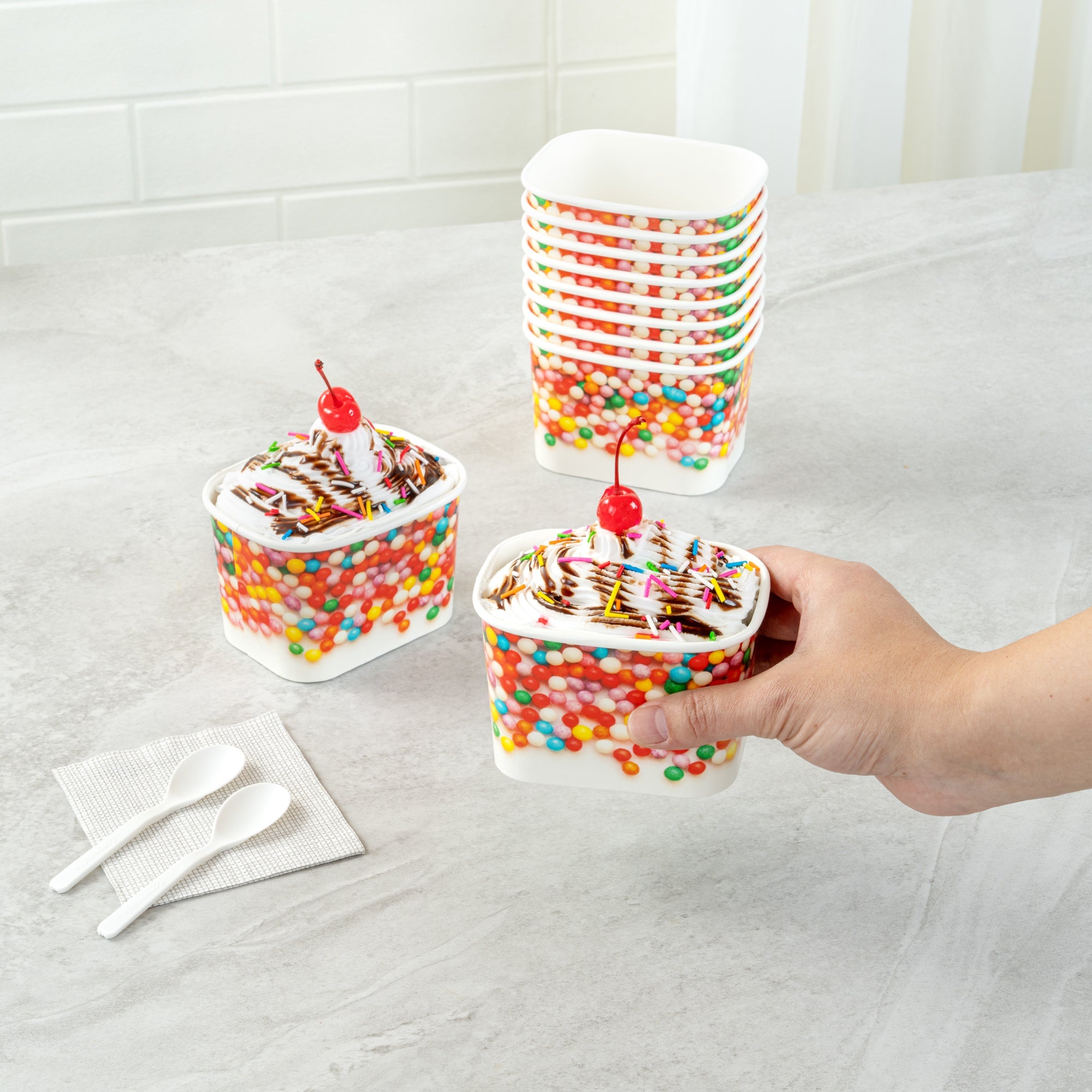 Coppetta 12 oz Square Paper To Go Cup - with Round Sprinkles - 4 1/4" x 3 1/4" x 2 3/4" - 200 count box