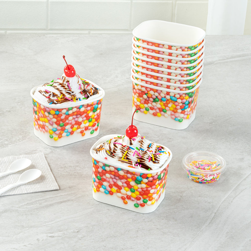Coppetta 12 oz Square Paper To Go Cup - with Round Sprinkles - 4 1/4" x 3 1/4" x 2 3/4" - 200 count box