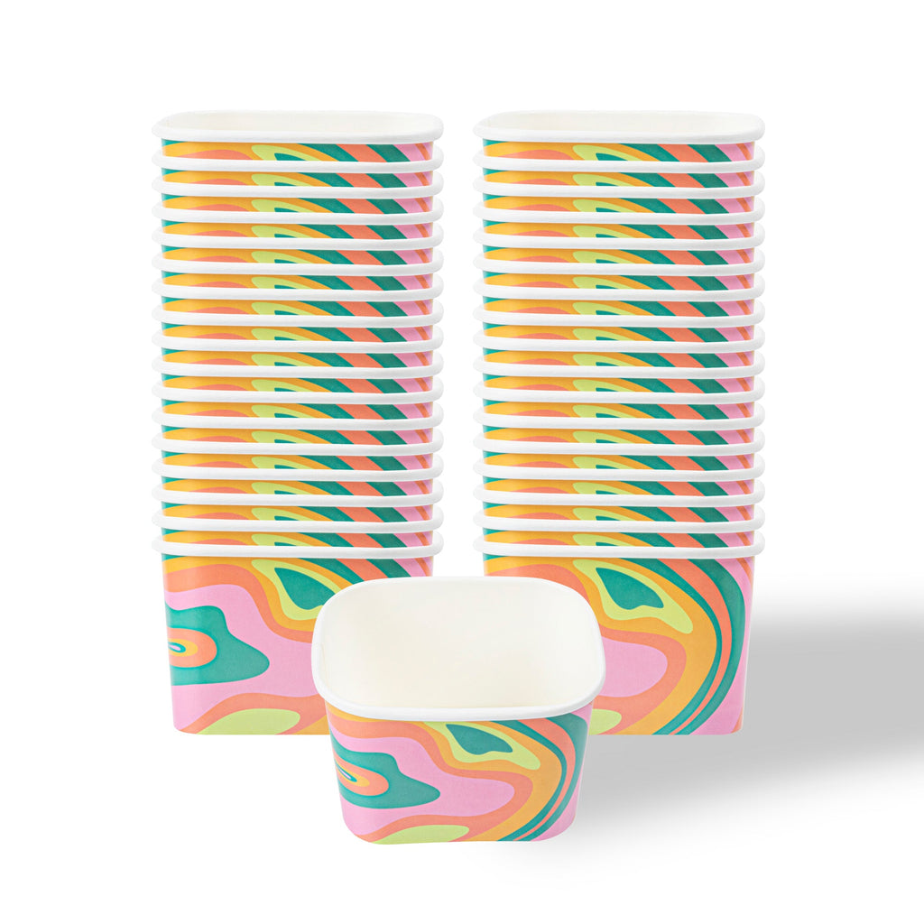 Coppetta 12 oz Square Psychedelic Sunrise Paper To Go Cup - 4 1/4" x 3 1/4" x 2 3/4" - 200 count box