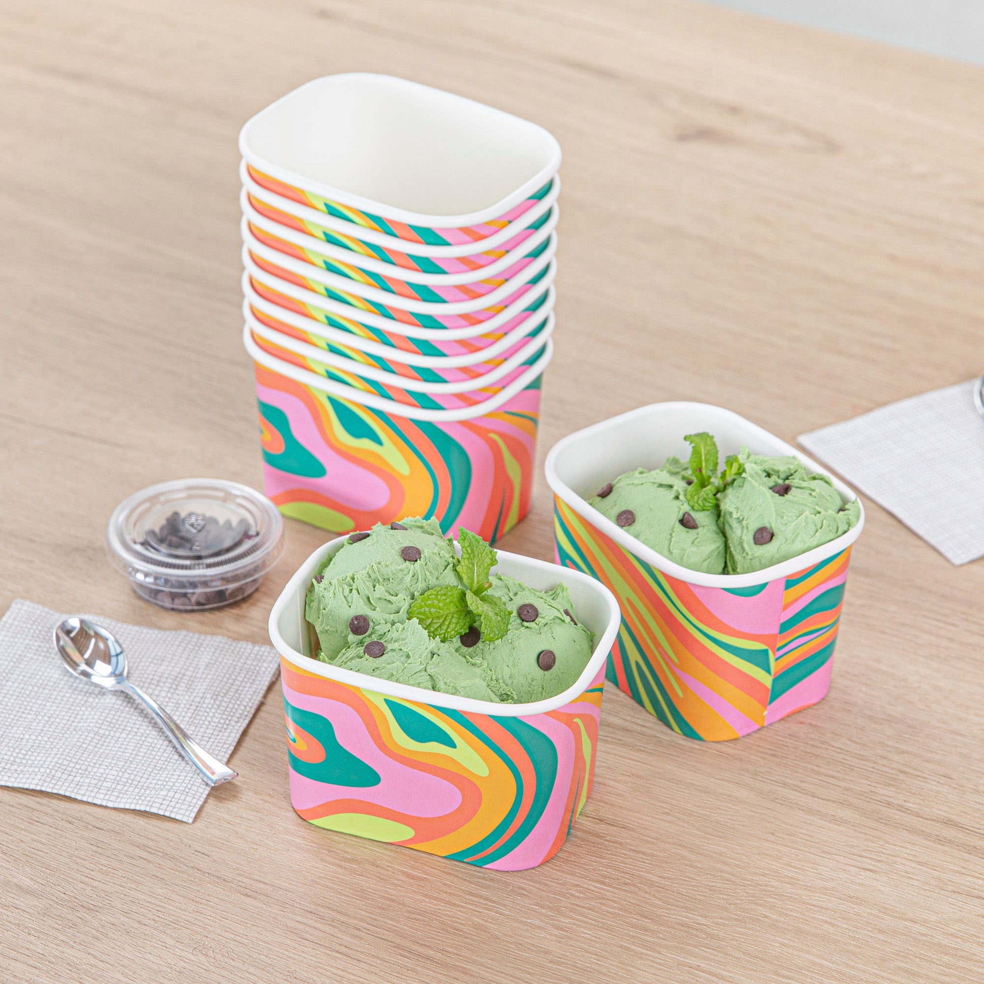 Coppetta 12 oz Square Psychedelic Sunrise Paper To Go Cup - 4 1/4" x 3 1/4" x 2 3/4" - 200 count box