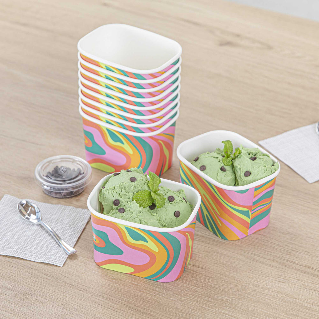 Coppetta 12 oz Square Psychedelic Sunrise Paper To Go Cup - 4 1/4" x 3 1/4" x 2 3/4" - 50 count box