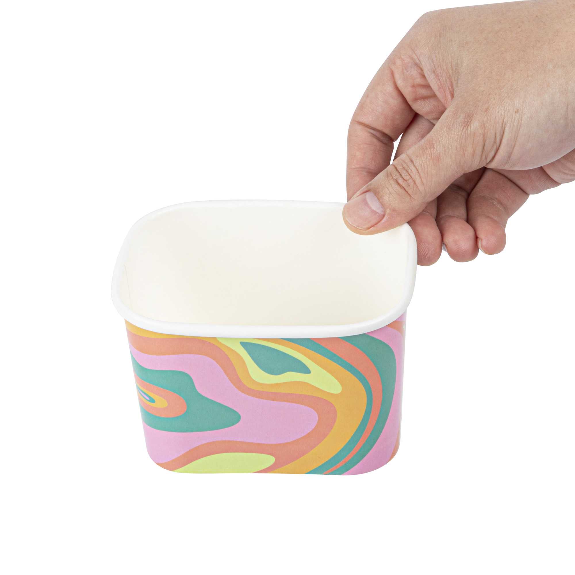 Coppetta 12 oz Square Psychedelic Sunrise Paper To Go Cup - 4 1/4" x 3 1/4" x 2 3/4" - 50 count box