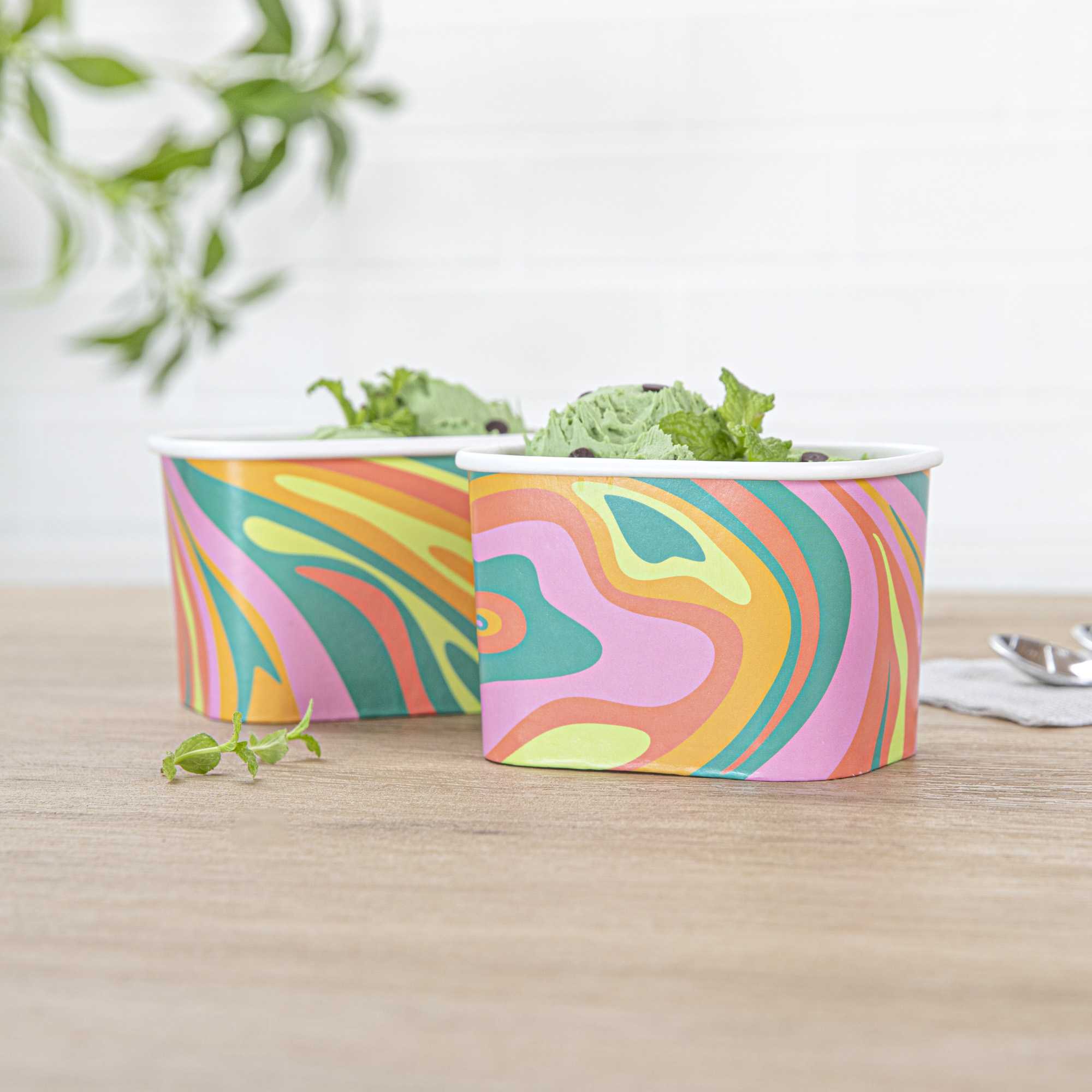 Coppetta 12 oz Square Psychedelic Sunrise Paper To Go Cup - 4 1/4" x 3 1/4" x 2 3/4" - 50 count box