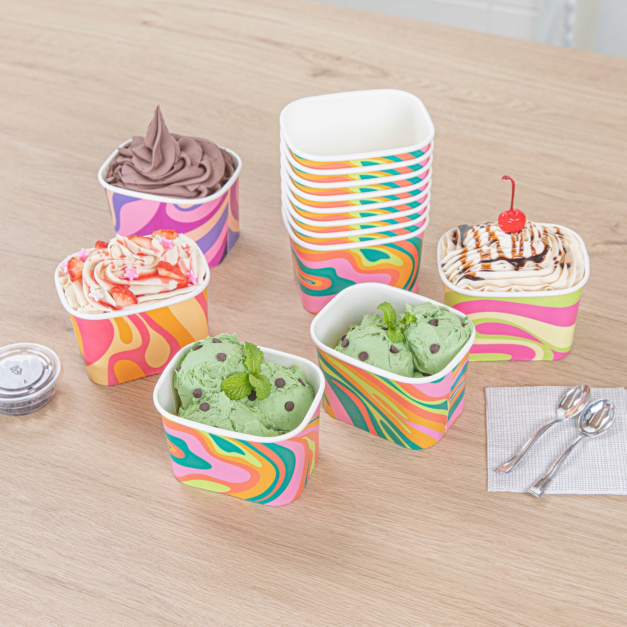 Coppetta 12 oz Square Psychedelic Sunrise Paper To Go Cup - 4 1/4" x 3 1/4" x 2 3/4" - 200 count box