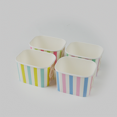 Coppetta 12 oz Square Assorted Stripes Paper To Go Cup - 4 1/4" x 3 1/4" x 2 3/4" - 200 count box