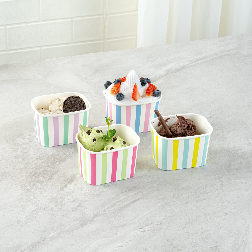 Coppetta 12 oz Square Assorted Stripes Paper To Go Cup - 4 1/4" x 3 1/4" x 2 3/4" - 200 count box
