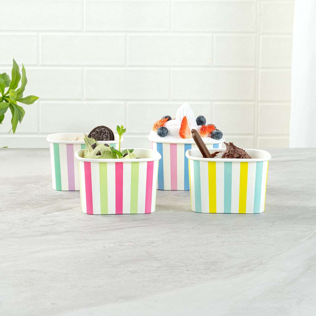 Coppetta 12 oz Square Assorted Stripes Paper To Go Cup - 4 1/4" x 3 1/4" x 2 3/4" - 200 count box