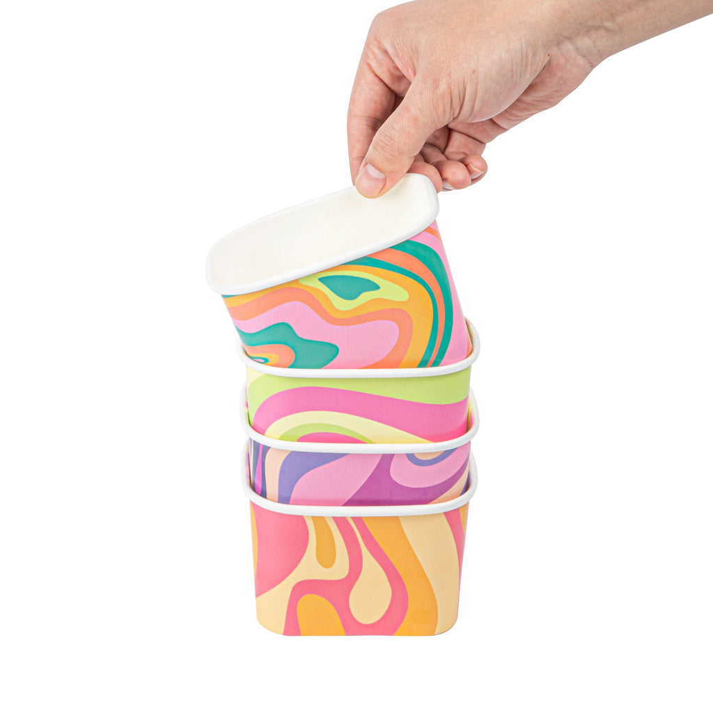 Coppetta 12 oz Square Assorted Groovy Paper To Go Cup - 4 1/4" x 3 1/4" x 2 3/4" - 200 count box