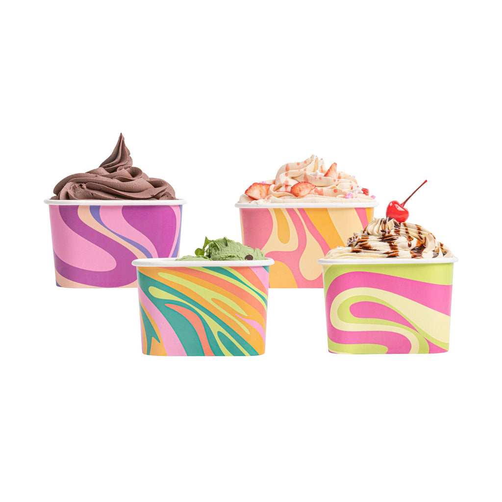 Coppetta 12 oz Square Assorted Groovy Paper To Go Cup - 4 1/4" x 3 1/4" x 2 3/4" - 200 count box