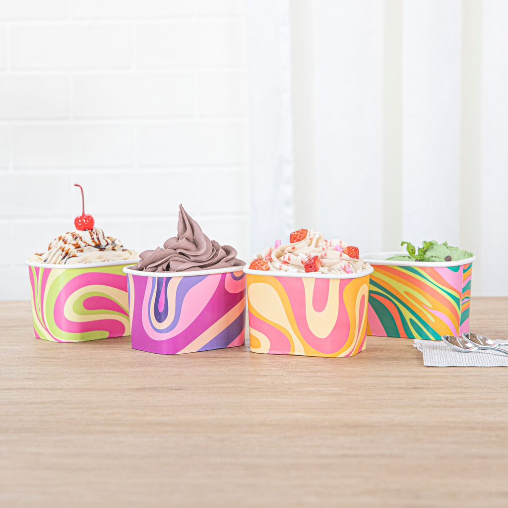 Coppetta 12 oz Square Assorted Groovy Paper To Go Cup - 4 1/4" x 3 1/4" x 2 3/4" - 200 count box