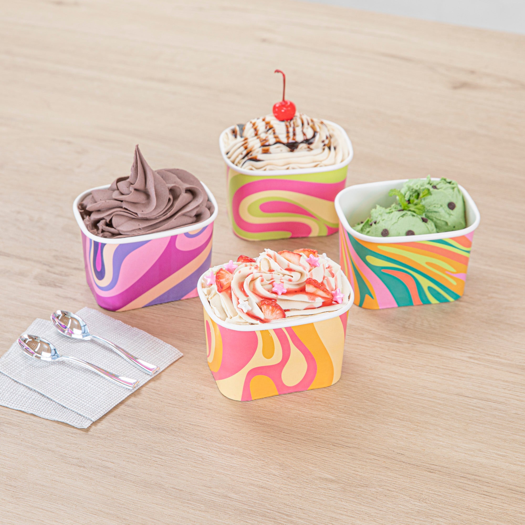 Coppetta 12 oz Square Assorted Groovy Paper To Go Cup - 4 1/4" x 3 1/4" x 2 3/4" - 200 count box