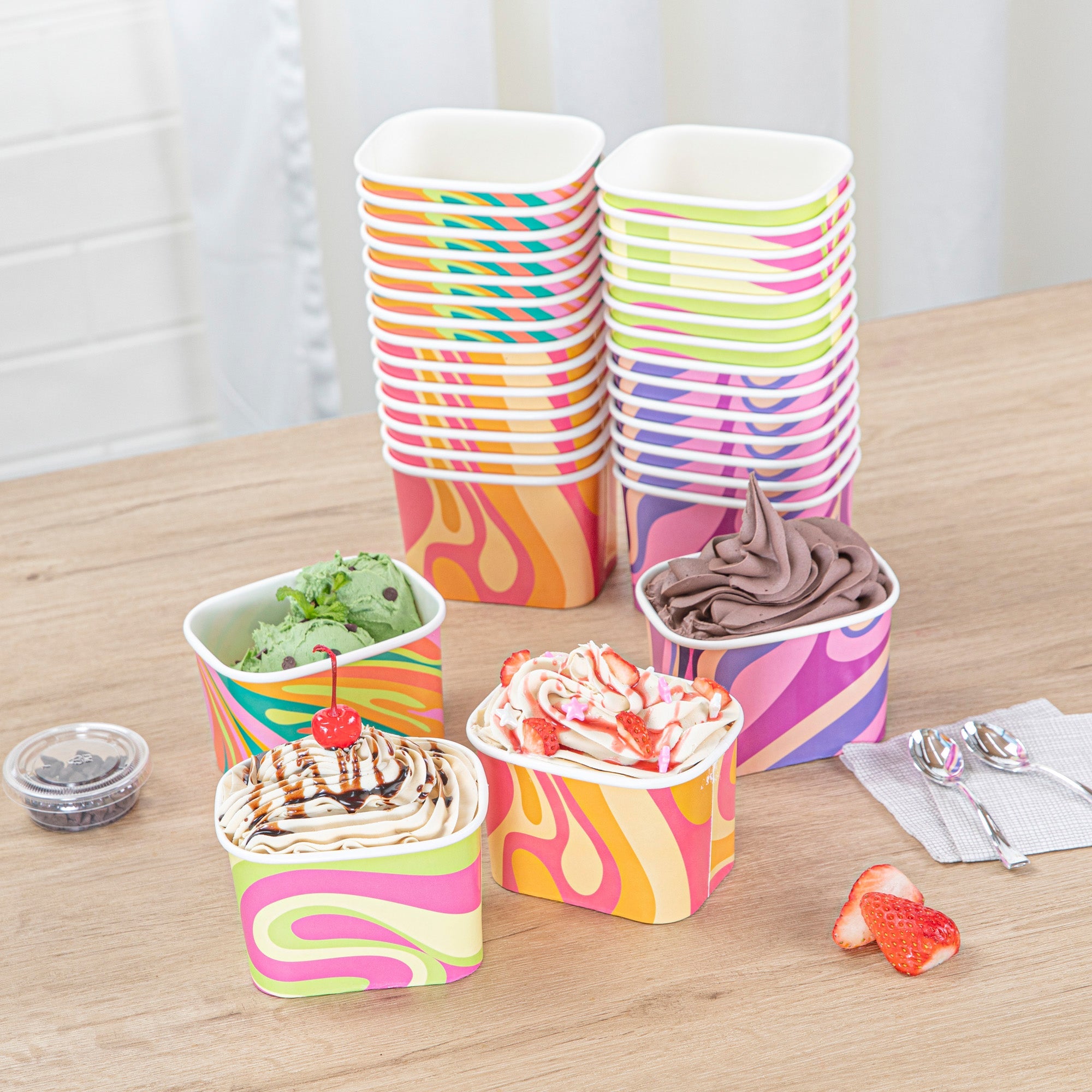 Coppetta 12 oz Square Assorted Groovy Paper To Go Cup - 4 1/4" x 3 1/4" x 2 3/4" - 200 count box