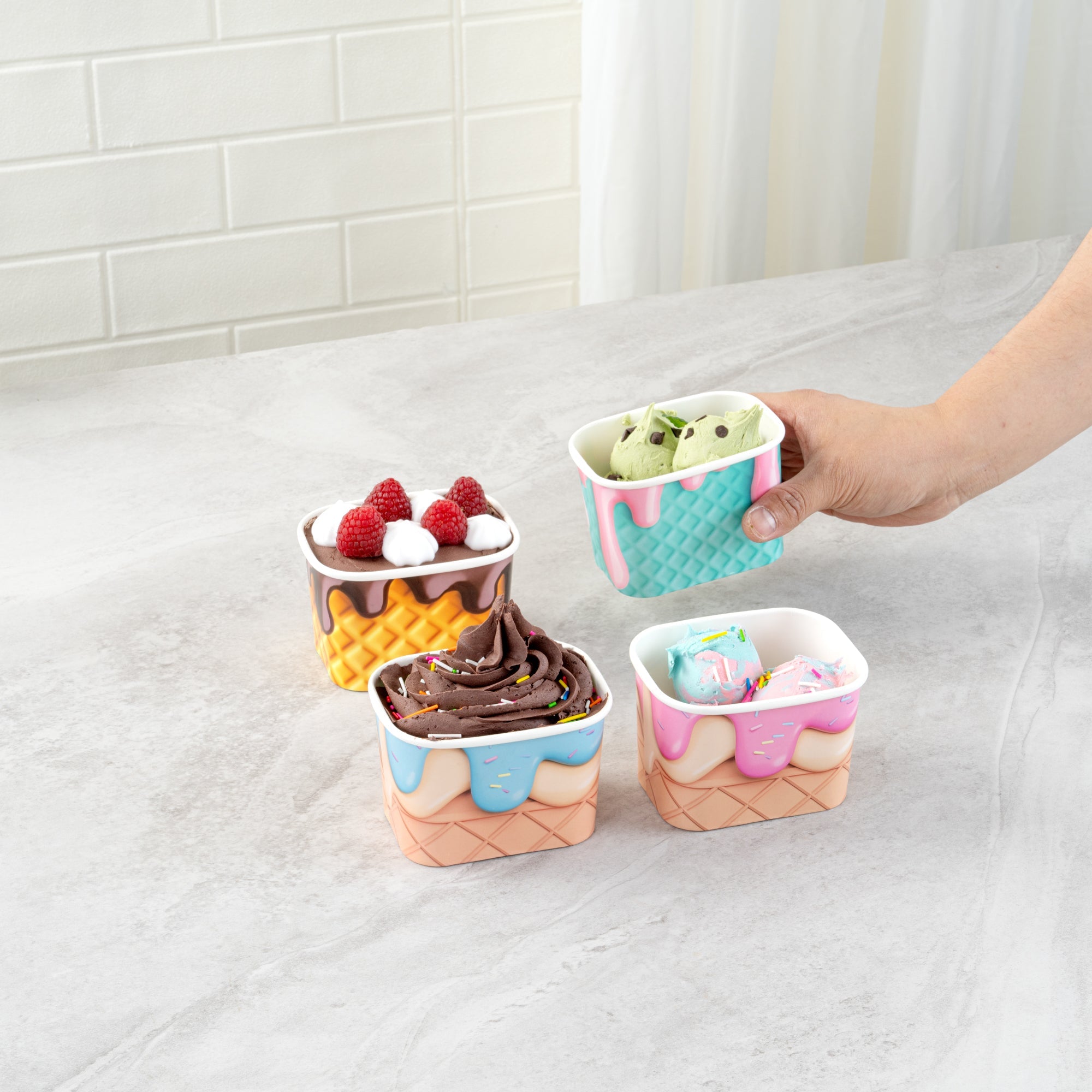Coppetta 12 oz Square Assorted Cone Paper To Go Cup - 4 1/4" x 3 1/4" x 2 3/4" - 200 count box