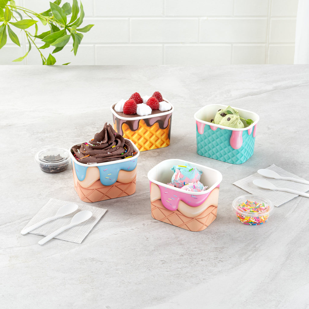 Coppetta 12 oz Square Assorted Cone Paper To Go Cup - 4 1/4" x 3 1/4" x 2 3/4" - 200 count box