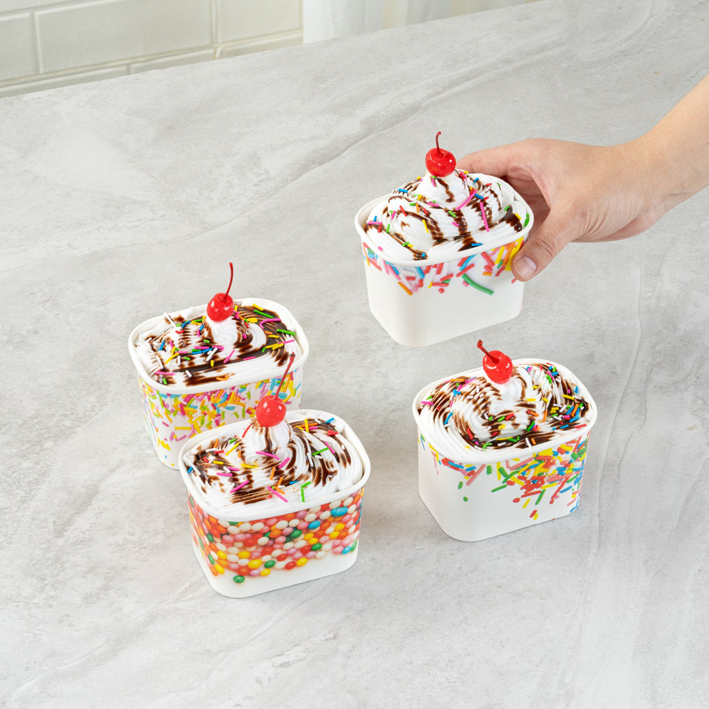 Coppetta 12 oz Square Assorted Sprinkles Paper To Go Cup - 4 1/4" x 3 1/4" x 2 3/4" - 200 count box