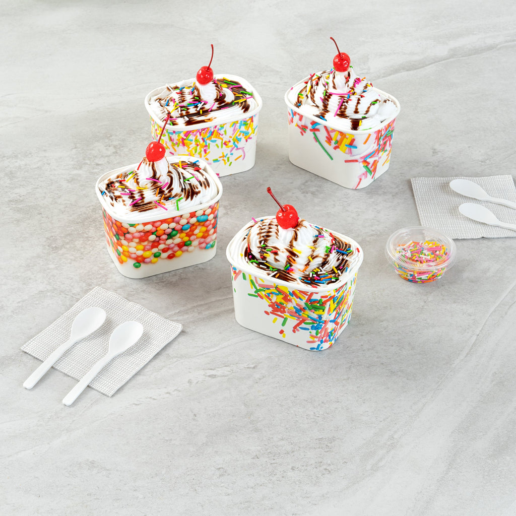 Coppetta 12 oz Square Assorted Sprinkles Paper To Go Cup - 4 1/4" x 3 1/4" x 2 3/4" - 200 count box