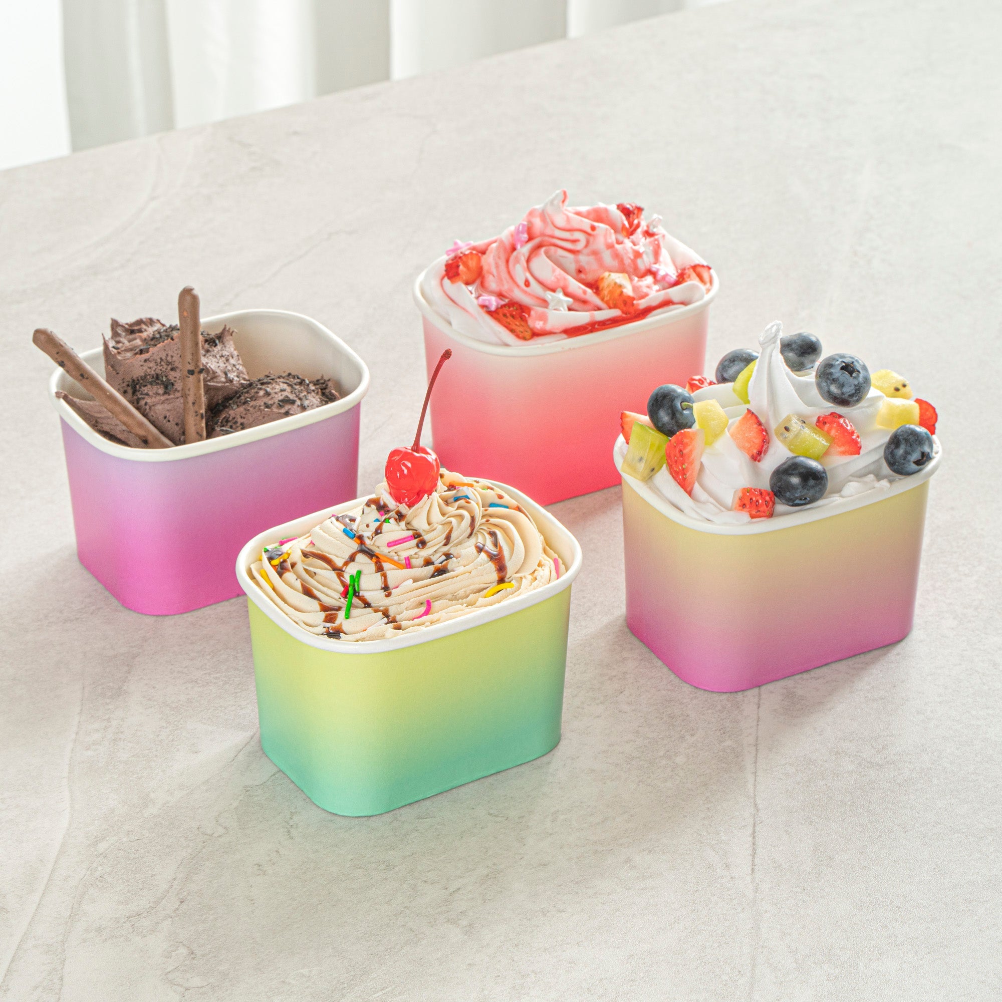 Coppetta 12 oz Square Assorted Ombre Paper To Go Cup - 4 1/4" x 3 1/4" x 2 3/4" - 200 count box