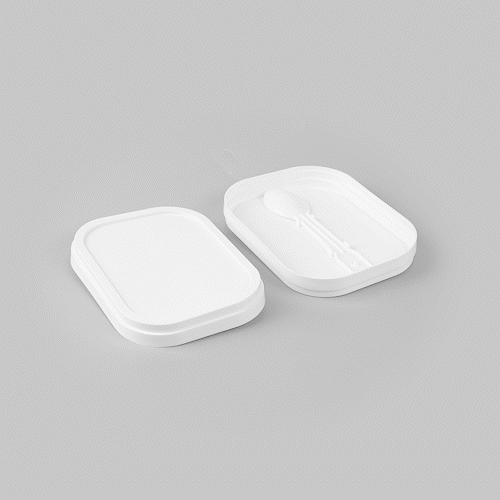 Coppetta Square White Plastic Lid - Fits 7 and 12 oz To Go Cup, with Spoon - 50 count box