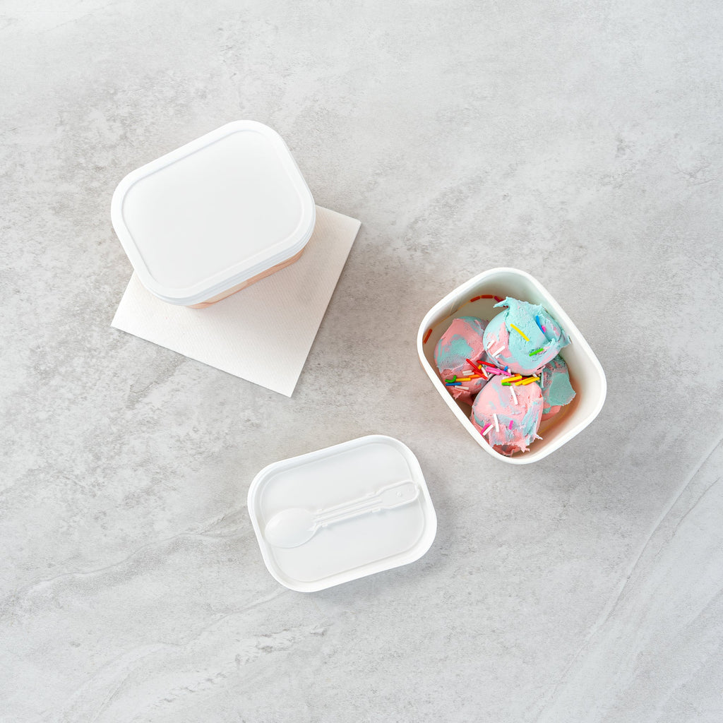 Coppetta Square White Plastic Lid - Fits 7 and 12 oz To Go Cup, with Spoon - 50 count box