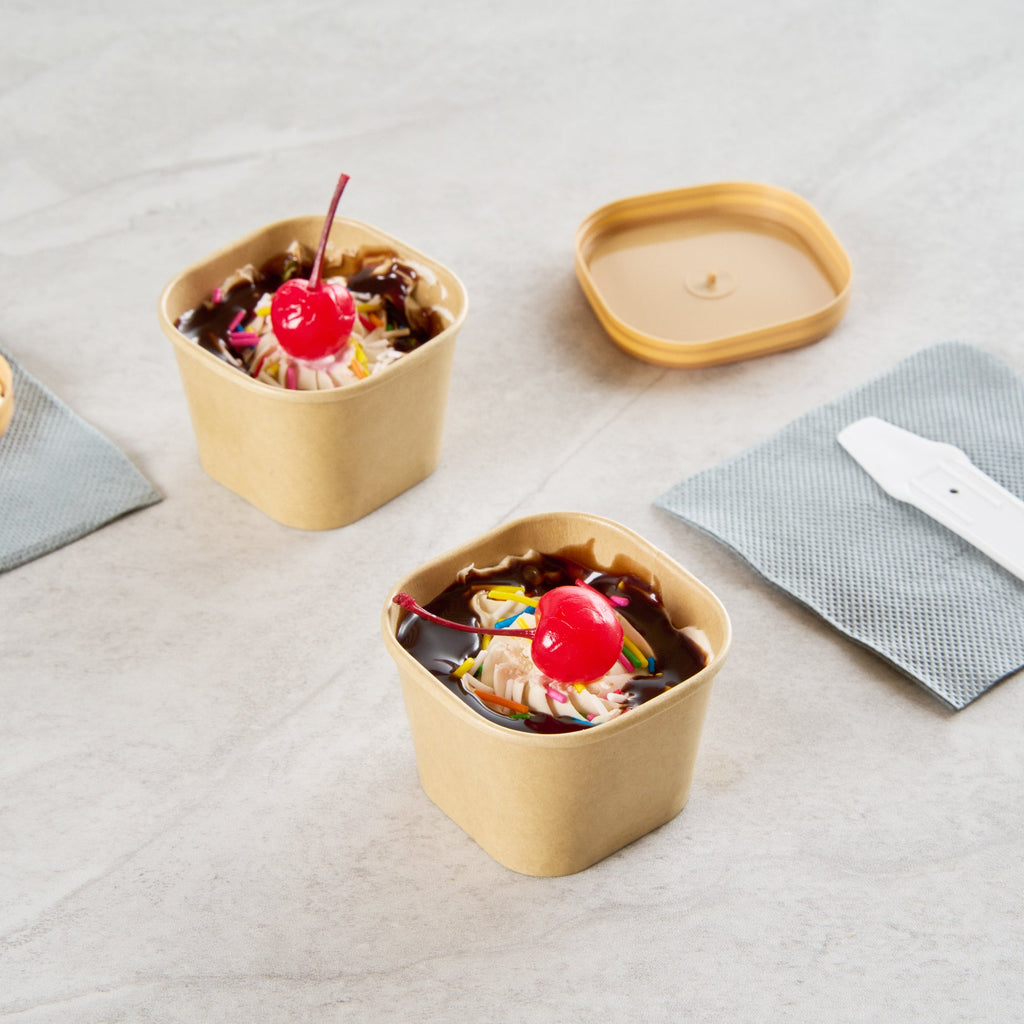 Coppetta 3 oz Square Kraft Paper To Go Cup - 2 1/2" x 2 1/2" x 1 3/4" - 50 count box