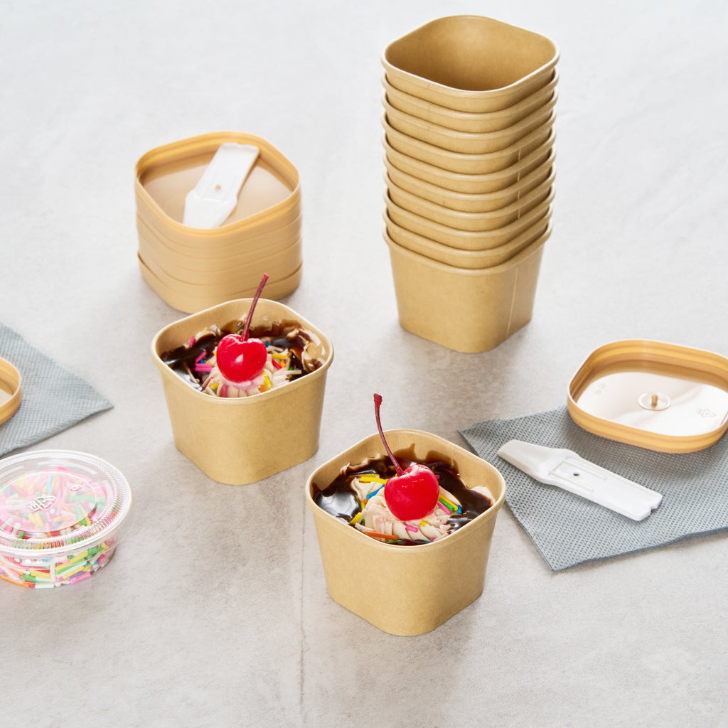 Coppetta 3 oz Square Kraft Paper To Go Cup - 2 1/2" x 2 1/2" x 1 3/4" - 50 count box