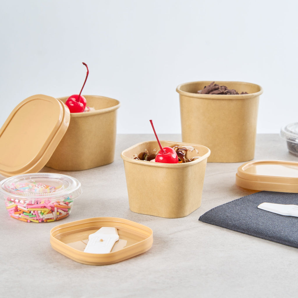 Coppetta 3 oz Square Kraft Paper To Go Cup - 2 1/2" x 2 1/2" x 1 3/4" - 50 count box