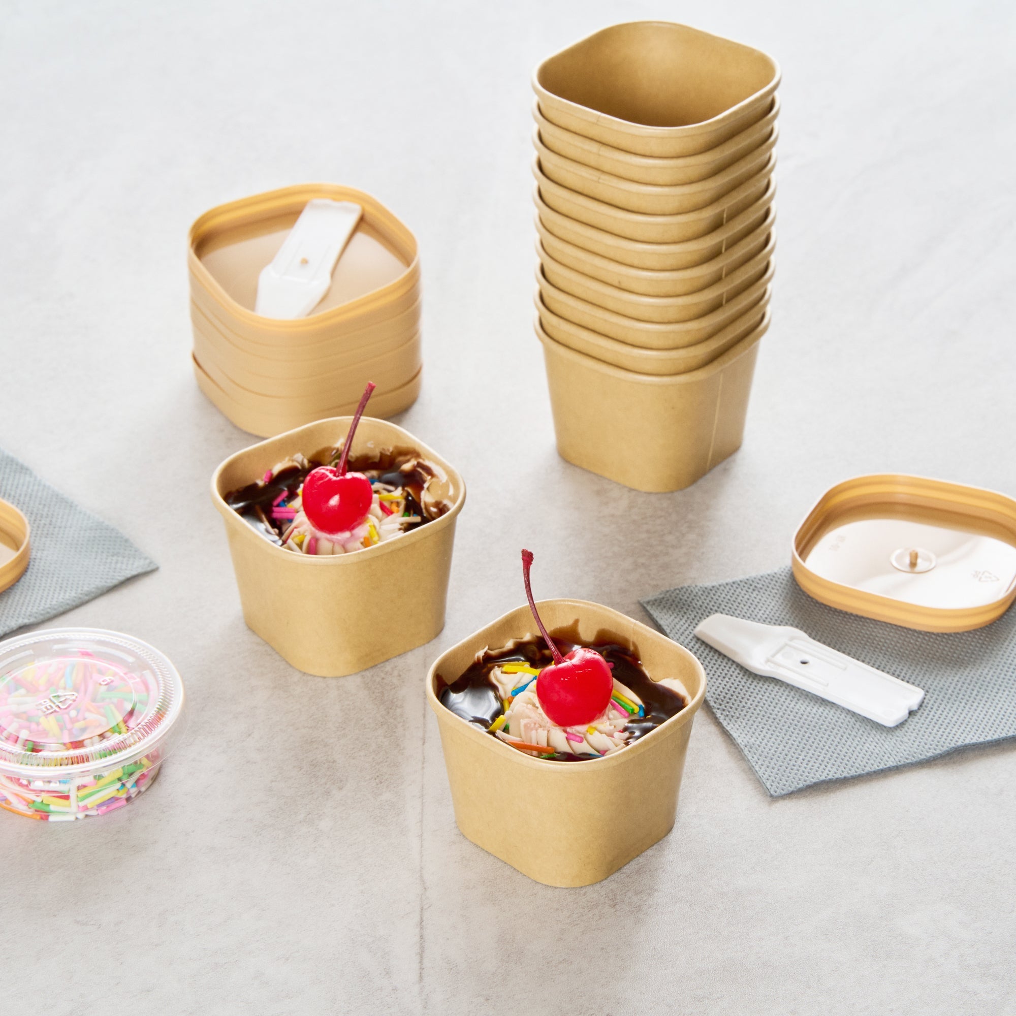 Coppetta 3 oz Square Kraft Paper To Go Cup - 2 1/2" x 2 1/2" x 1 3/4" - 200 count box