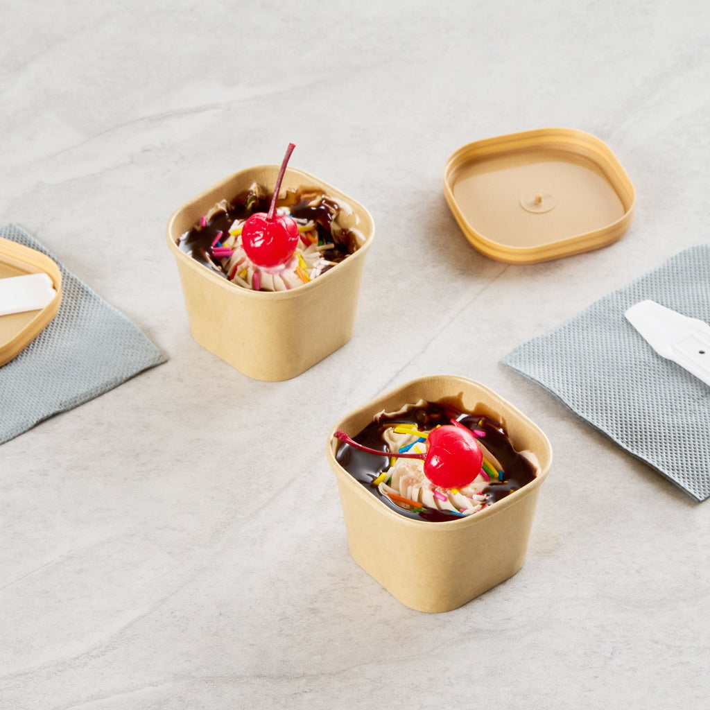 Coppetta 3 oz Square Kraft Paper To Go Cup - 2 1/2" x 2 1/2" x 1 3/4" - 200 count box
